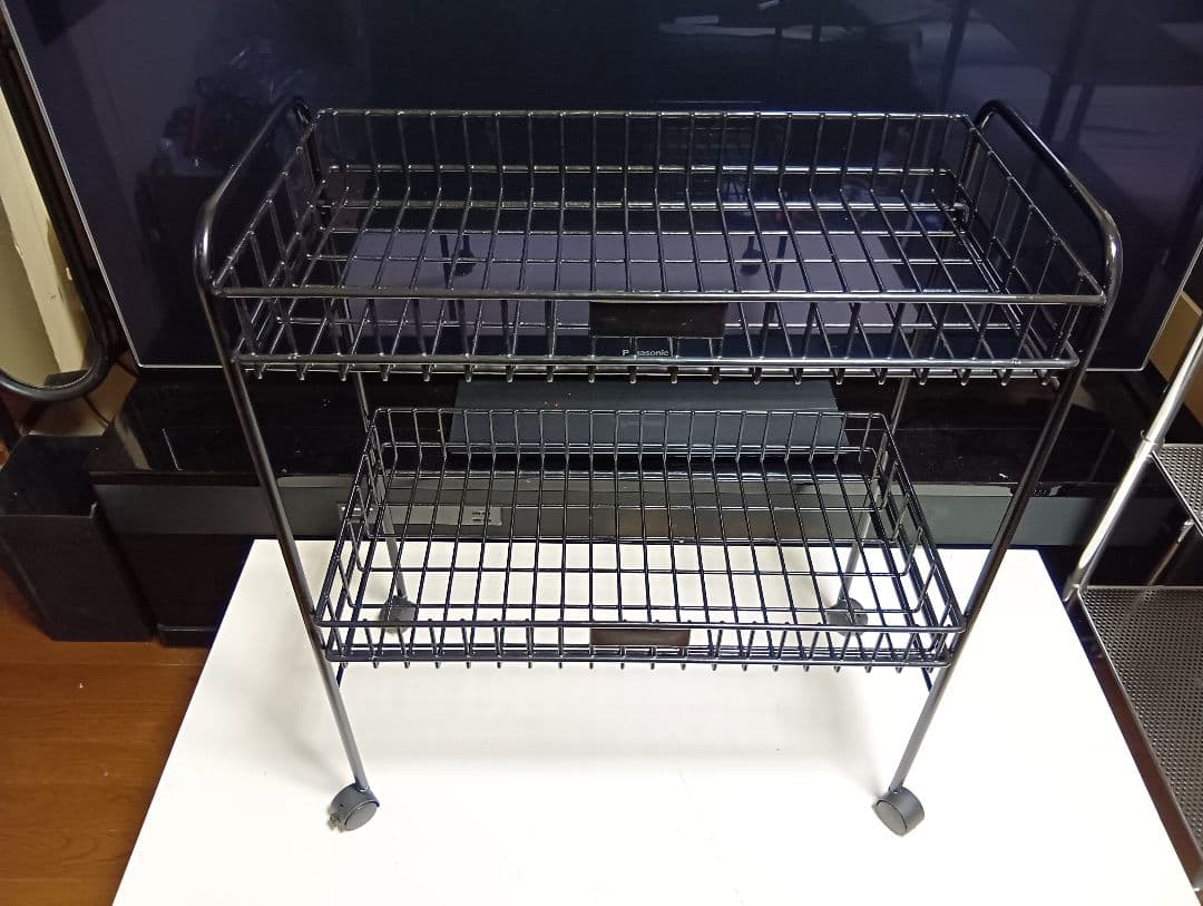 レア　1980's　ポストモダン　ブラック　ワイヤー　ワゴン　ラック　業務什器