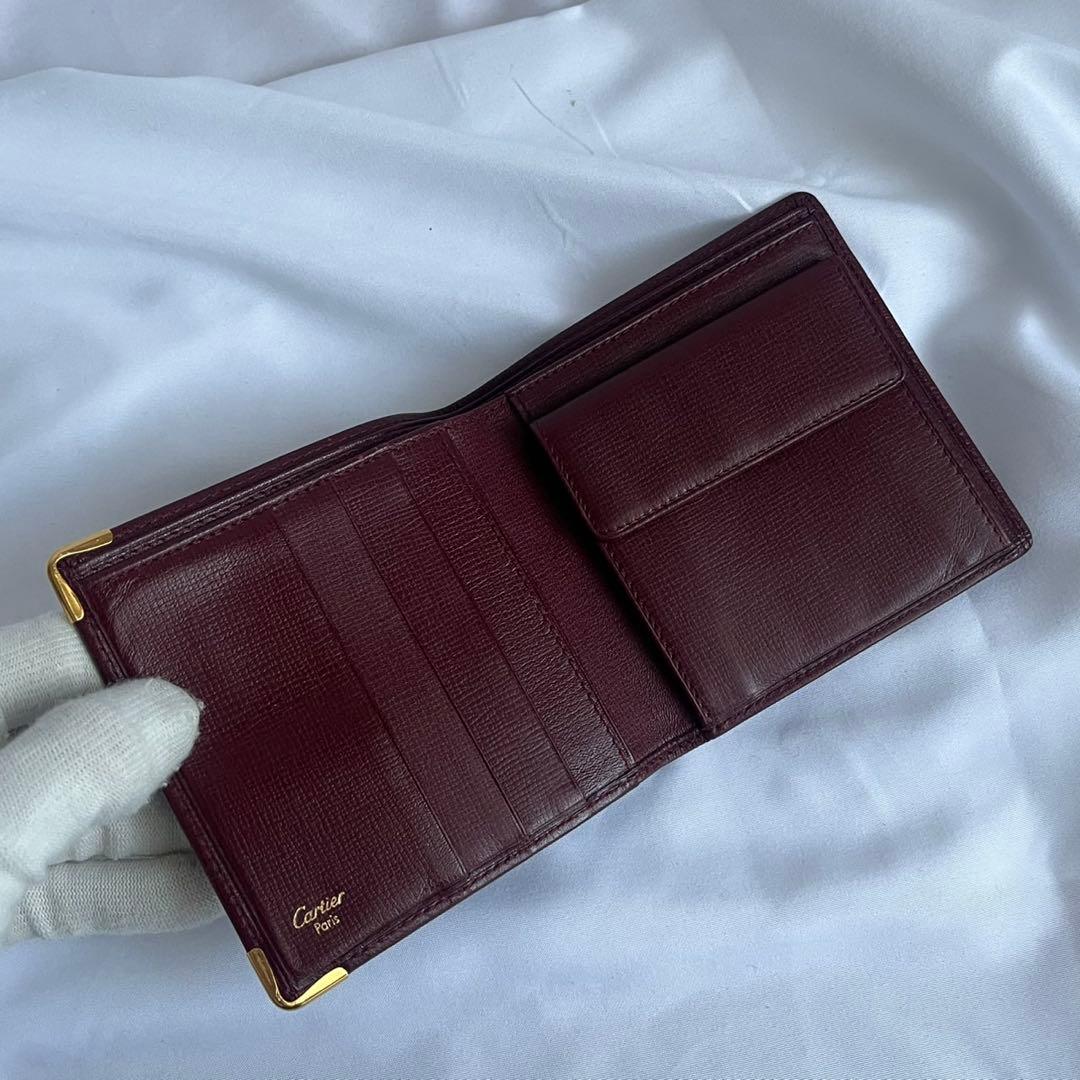 ✨未使用級✨　Cartier 　折り財布　財布　ボルドー　レザー　マストライン