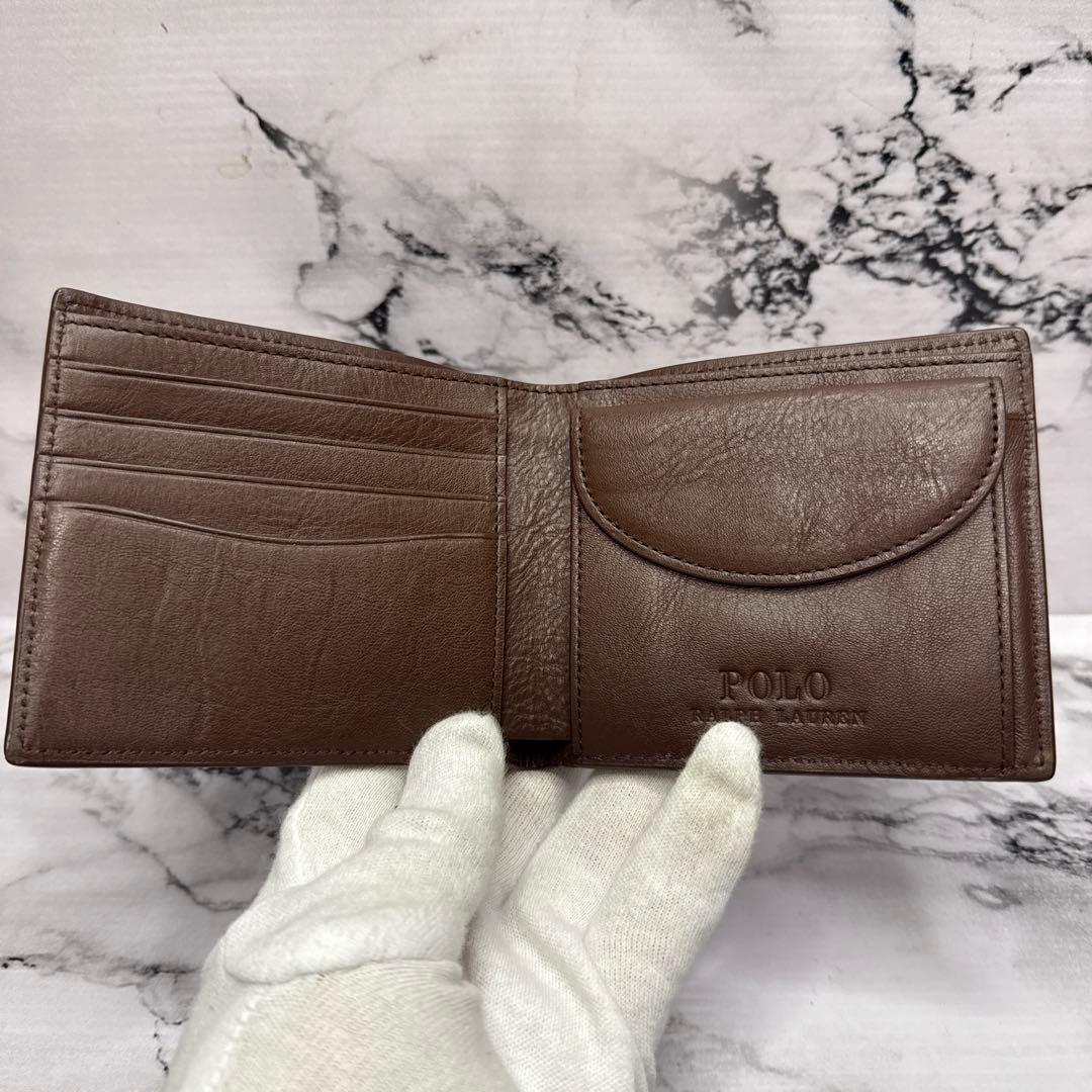 (未使用品)大人気、ポロラルフローレン、折財布、オールレザー、シボ革、ポニーロゴ