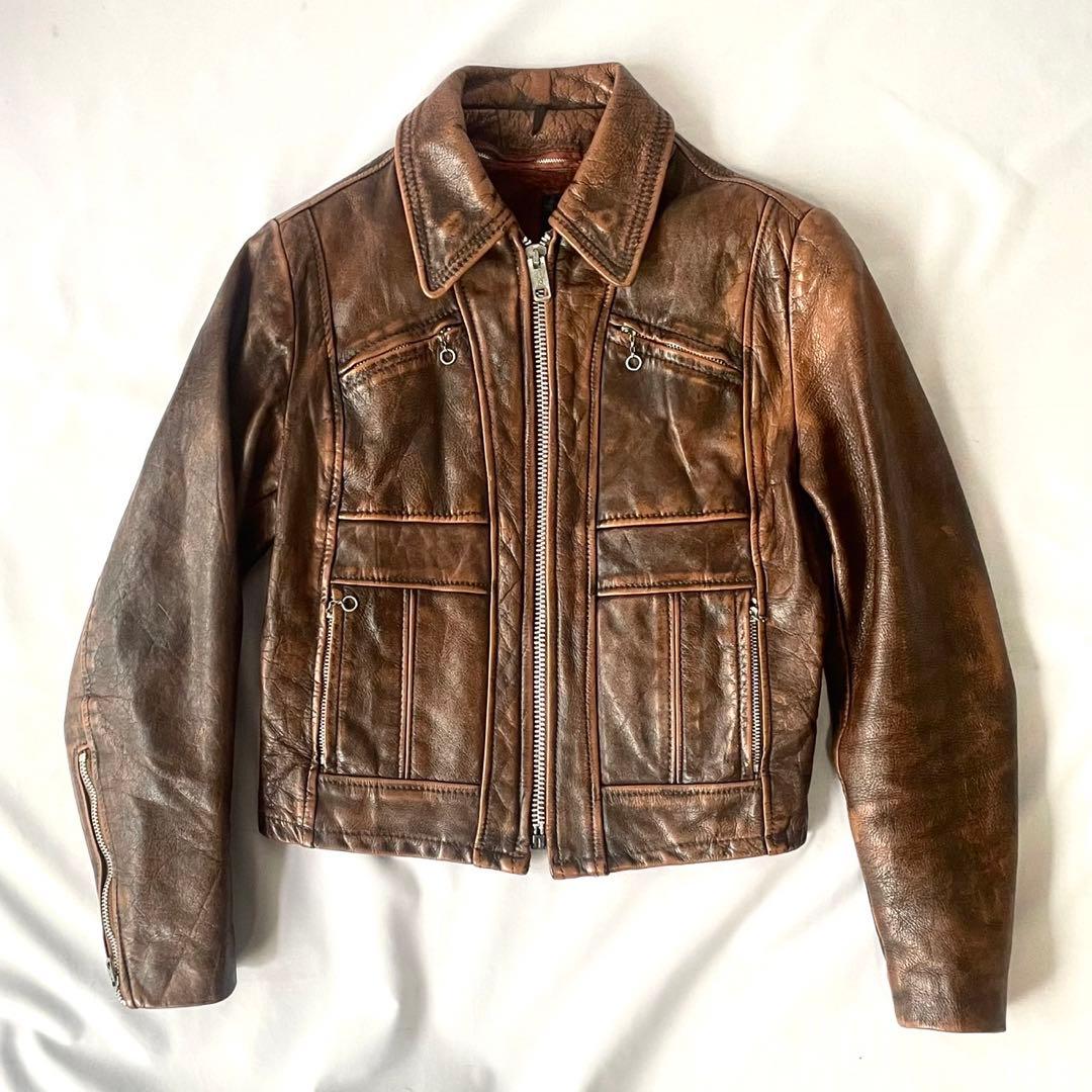 70s vintage lesco ブラウン　レザージャケット　シングルレザー