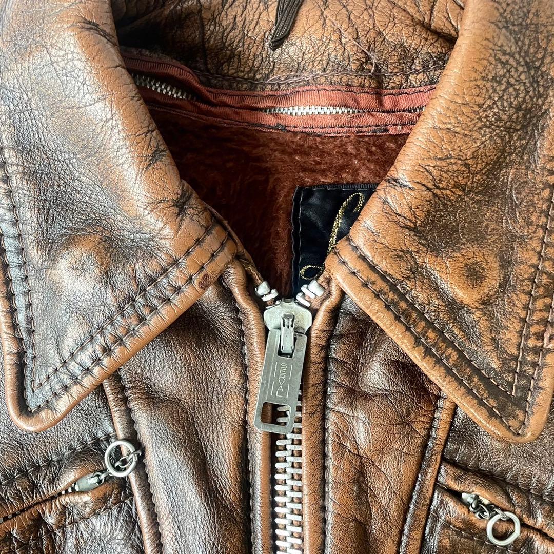 70s vintage lesco ブラウン　レザージャケット　シングルレザー