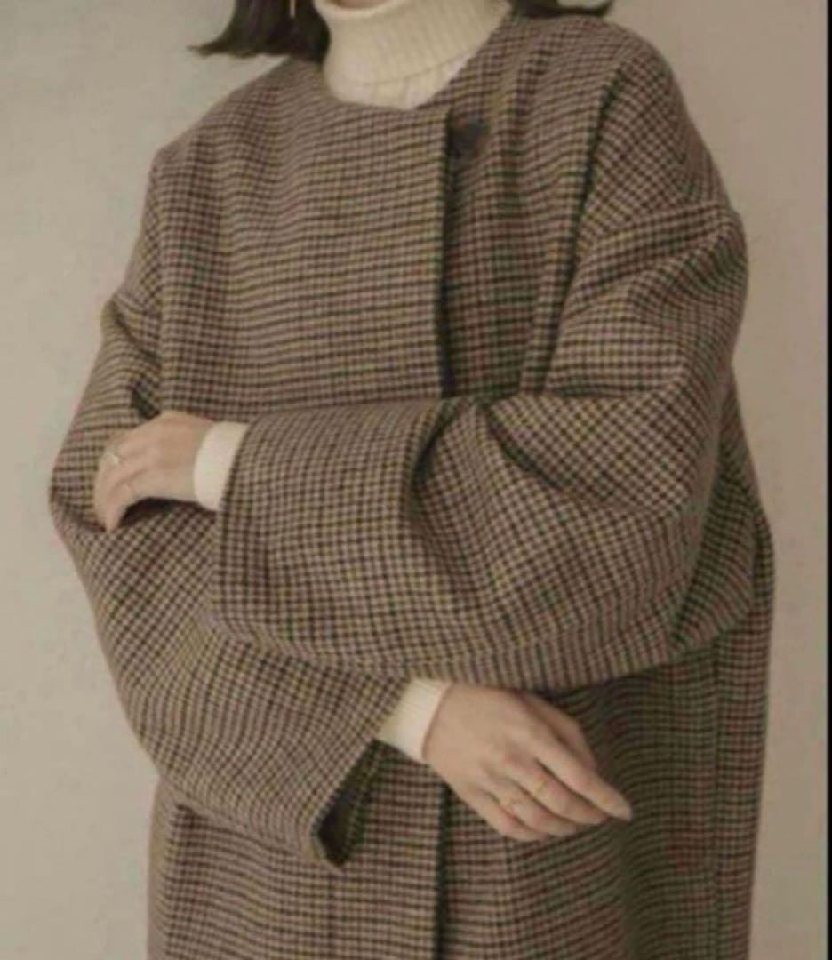 ジャケット・アウター eaphi no collar wool check coat