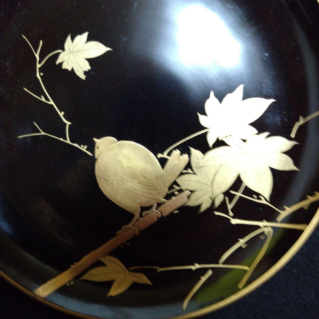 【漆器】輪島塗　江戸期　金蒔絵　金縁　本漆塗　紅葉鳥紋様