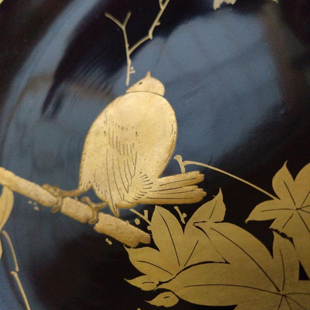 【漆器】輪島塗　江戸期　金蒔絵　金縁　本漆塗　紅葉鳥紋様