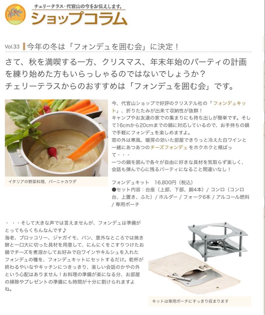 クリステル フォンデュキット　16cm 鍋　セット