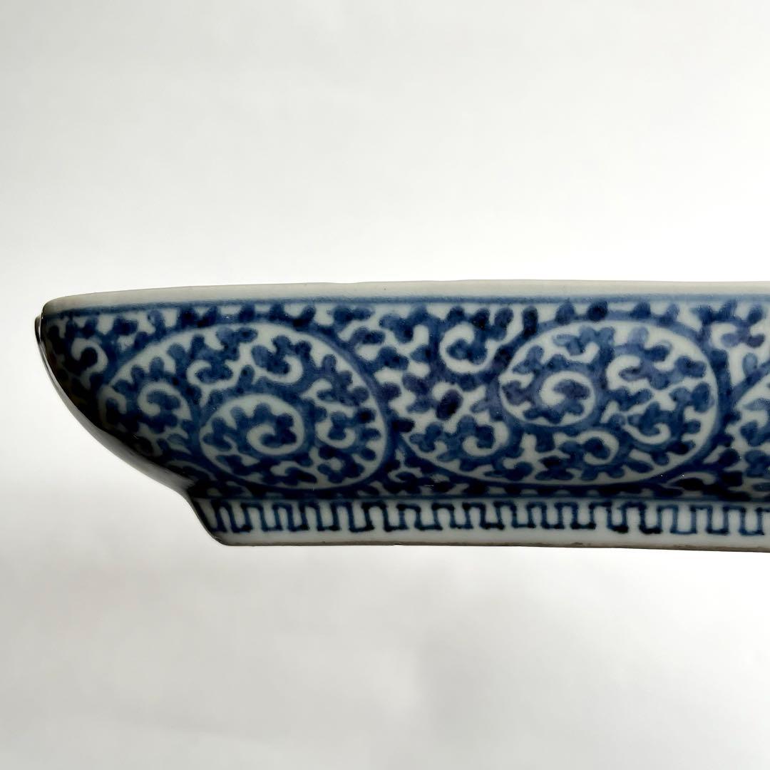 江戸中期　古伊万里　奇玉宝鼎之珍　染付　松竹梅　蛸唐草文　長皿