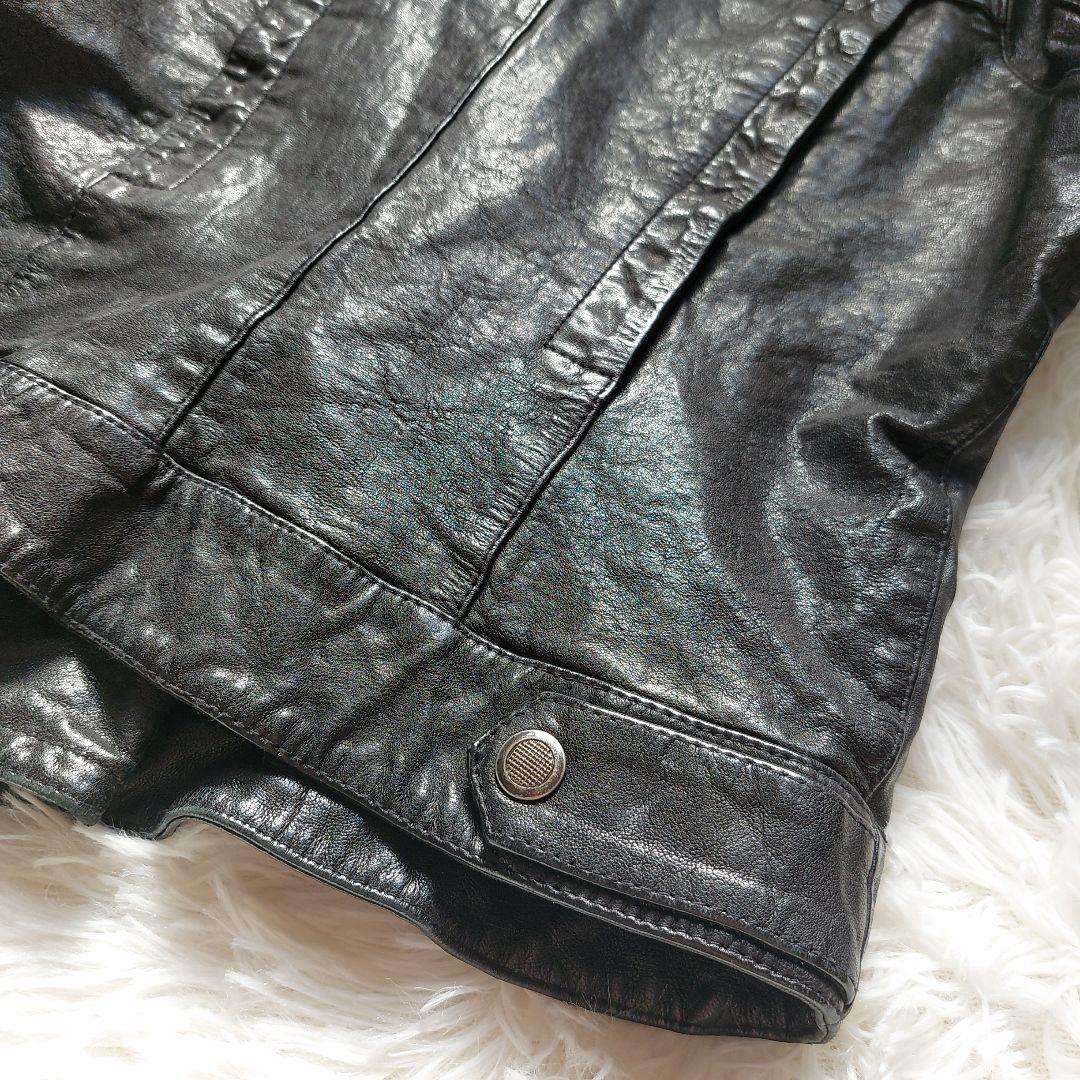 ラムレザー Loungedress ダブルライダースジャケット クロップド丈 黒