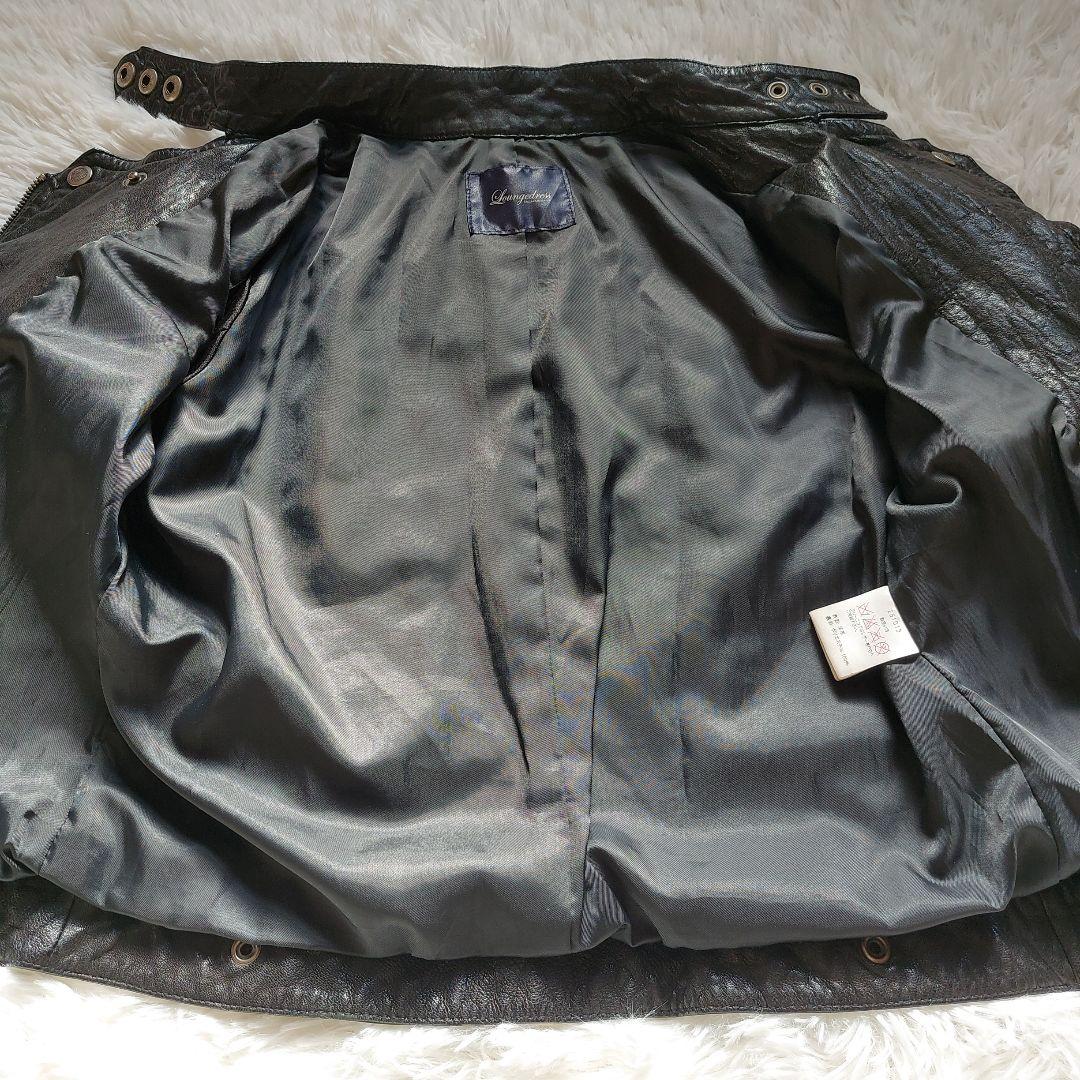 ラムレザー Loungedress ダブルライダースジャケット クロップド丈 黒