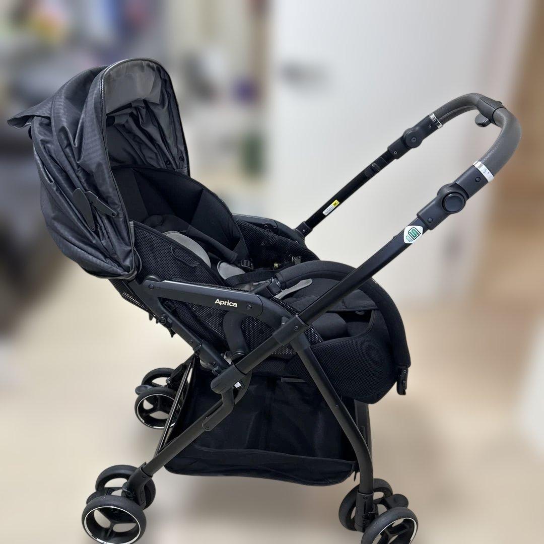 Aprica オプティアクッショングレイス ブラック 対面背面 A形 雨カバー付