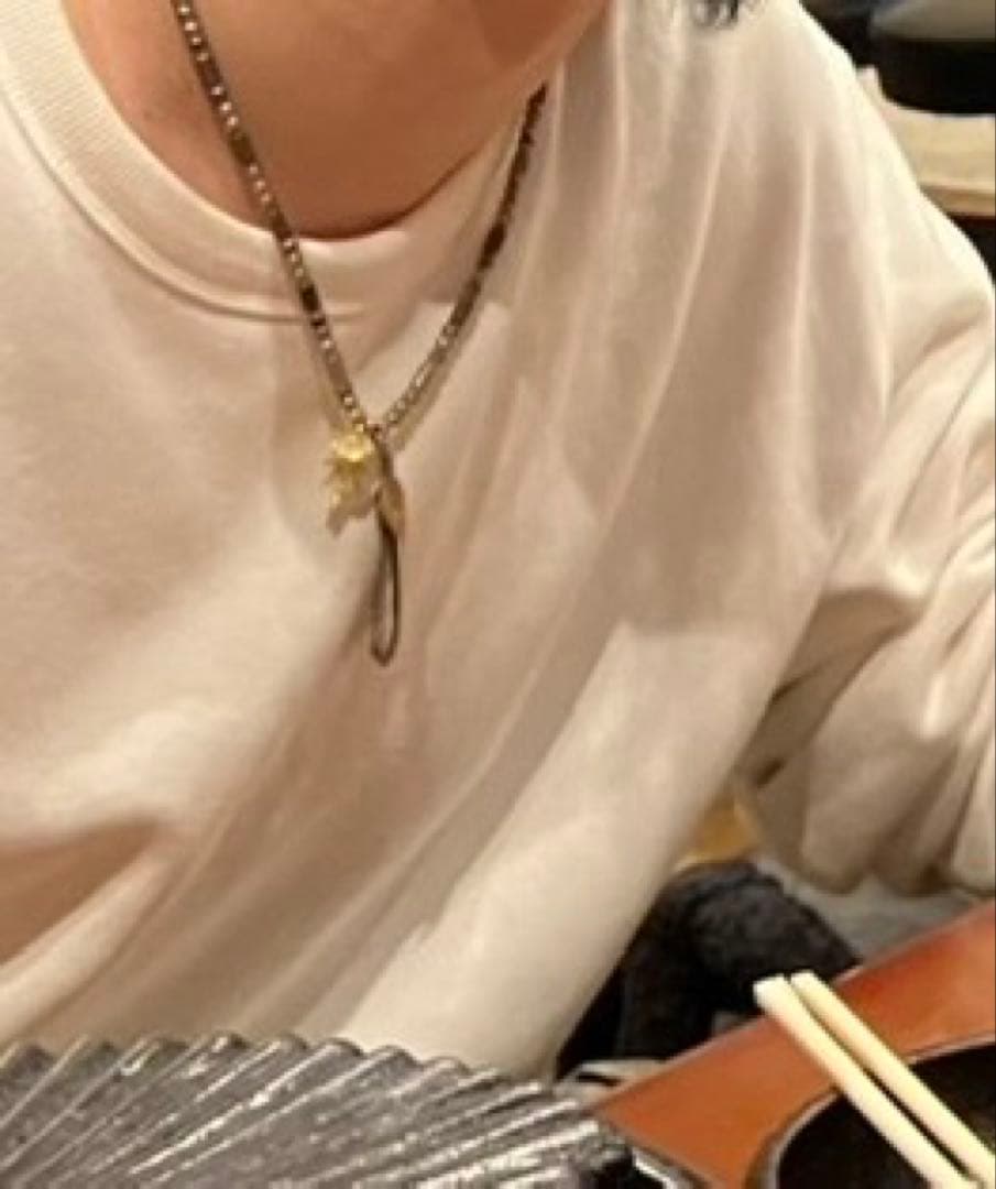 パイプビーズ一連 上金 ハート 特大 フェザー 全金メタル グラス ネックレス