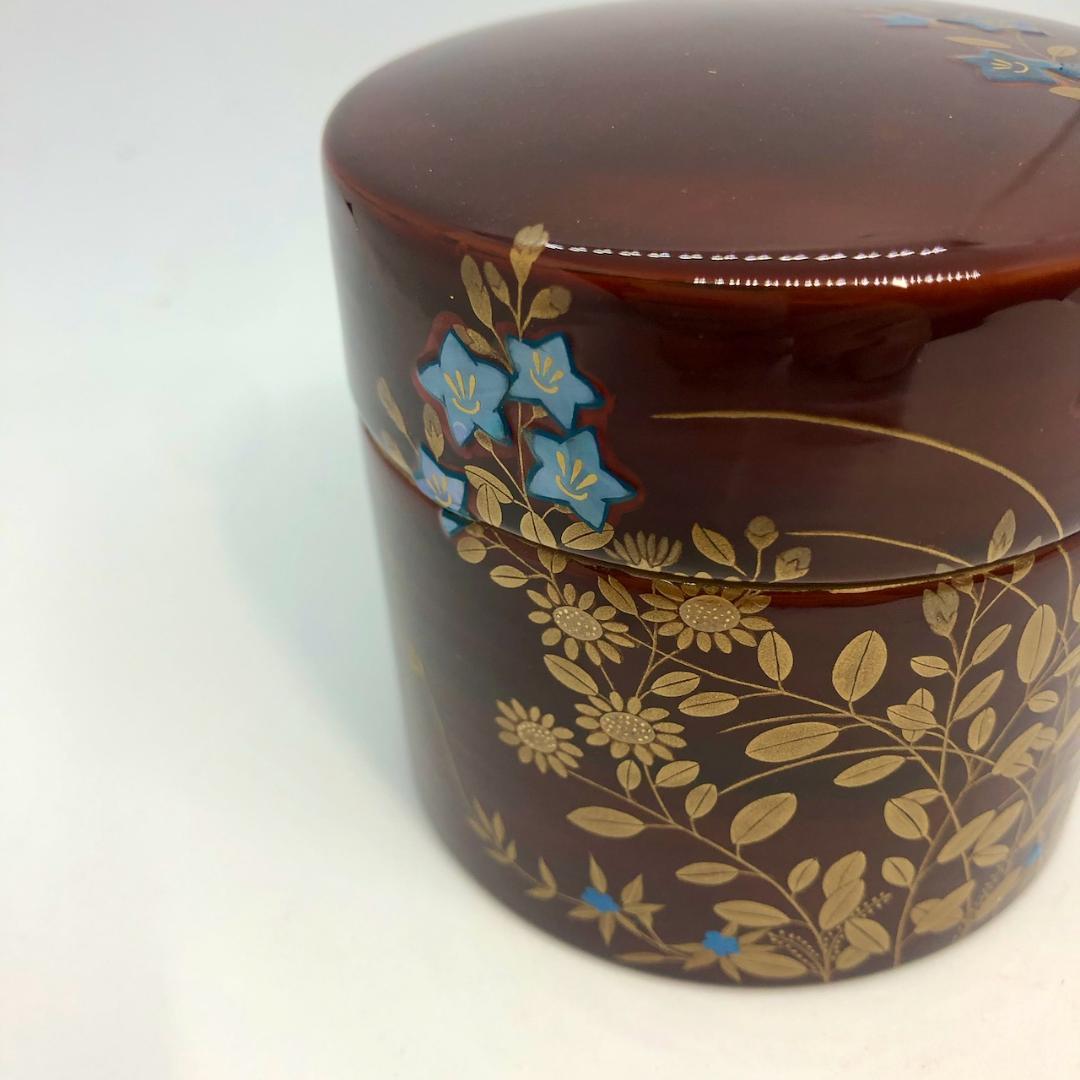 輪島塗　萩蒔絵　茶道具　棗　国産漆使用　溜塗り　螺鈿