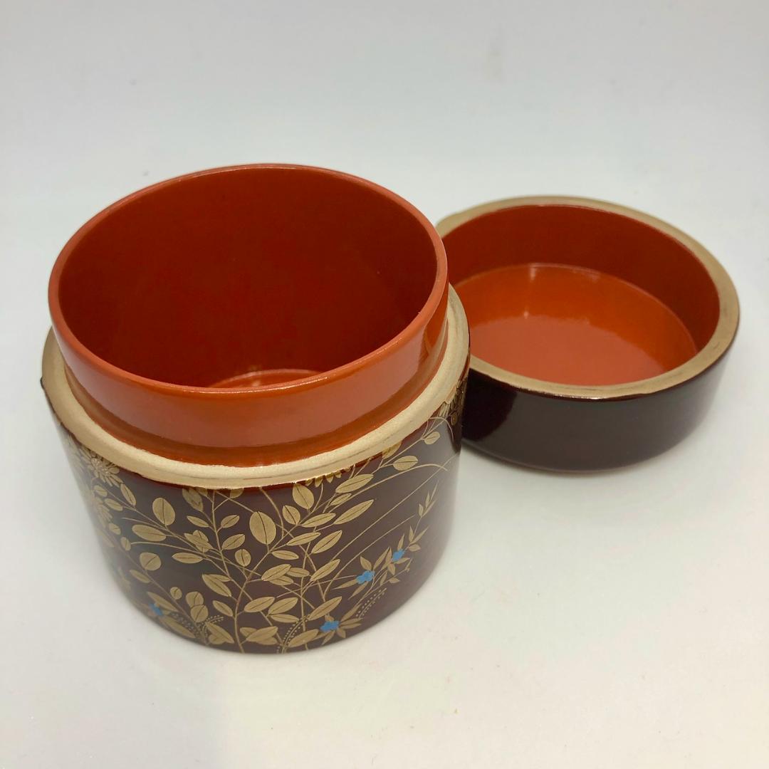 輪島塗　萩蒔絵　茶道具　棗　国産漆使用　溜塗り　螺鈿