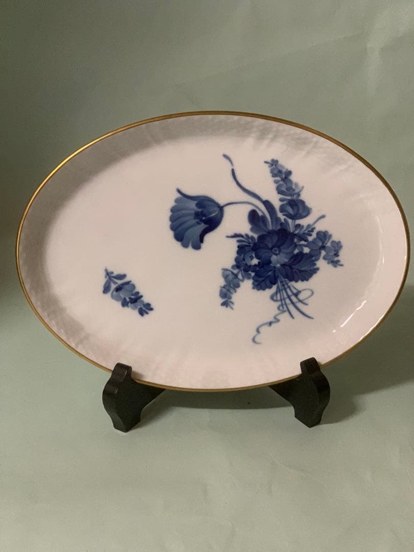 ロイヤルコペンハーゲン、ブルーフラワー金彩楕円プレート