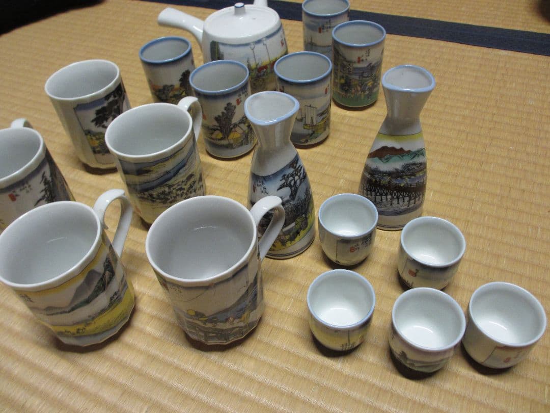 東海道五十三次柄の茶碗皿
