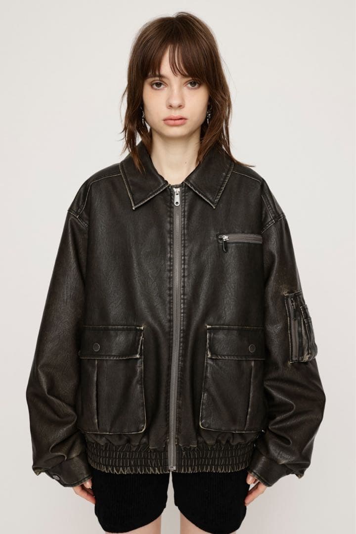 SLY ヴィンテージフェイクレザージャケット　ブラックブルゾン