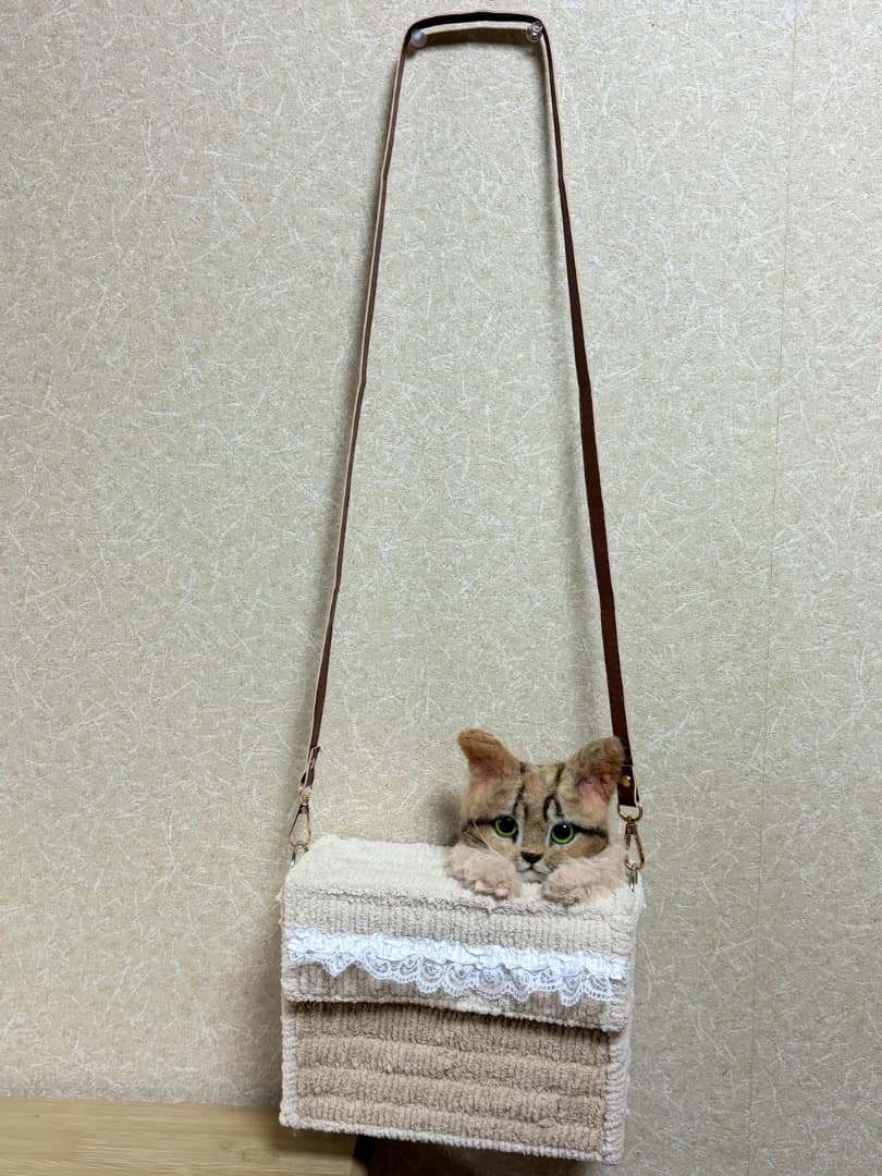 羊毛フェルト　茶トラ猫毛糸ショルダーバッグ【ハンドメイド 猫 ハンドメイド