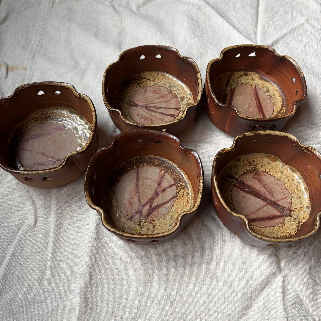 陶器 花形 5個セット　小鉢　うつわ　作家物　日本料理　和食店