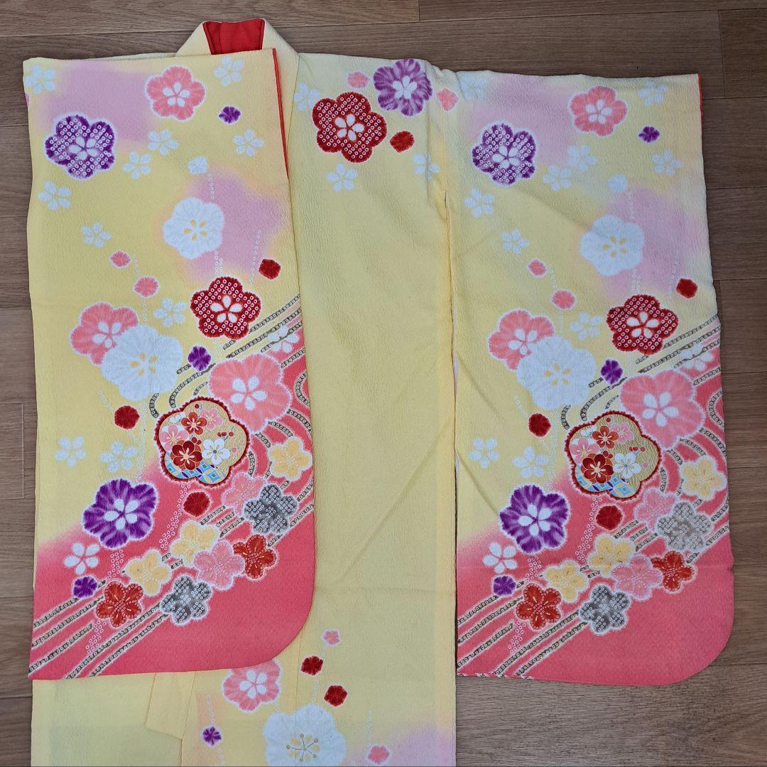 未使用に近い フルセット 七五三着物 七歳祝着(クリーム地金彩梅柄)