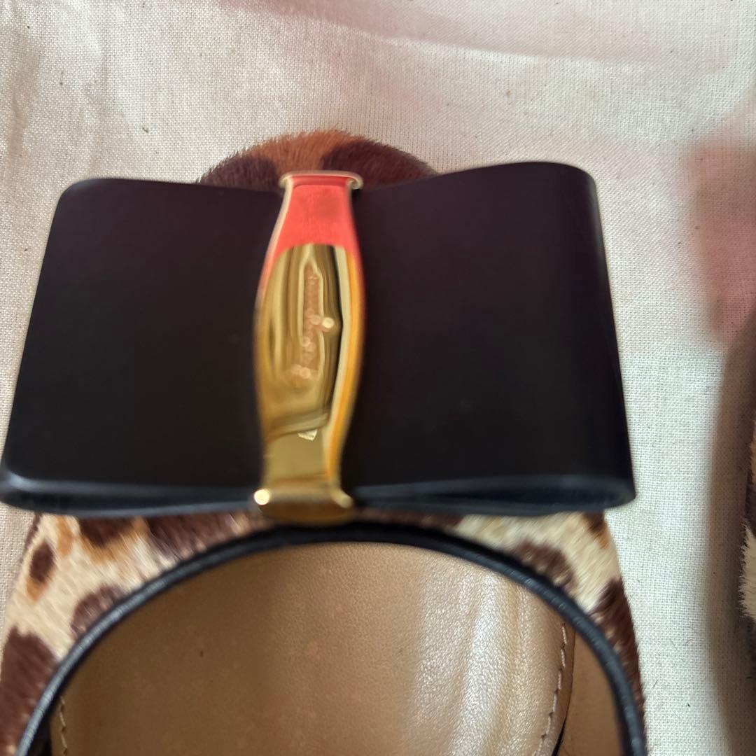 フェラガモ◇リボンハラコ4センチパンプス35サイズ