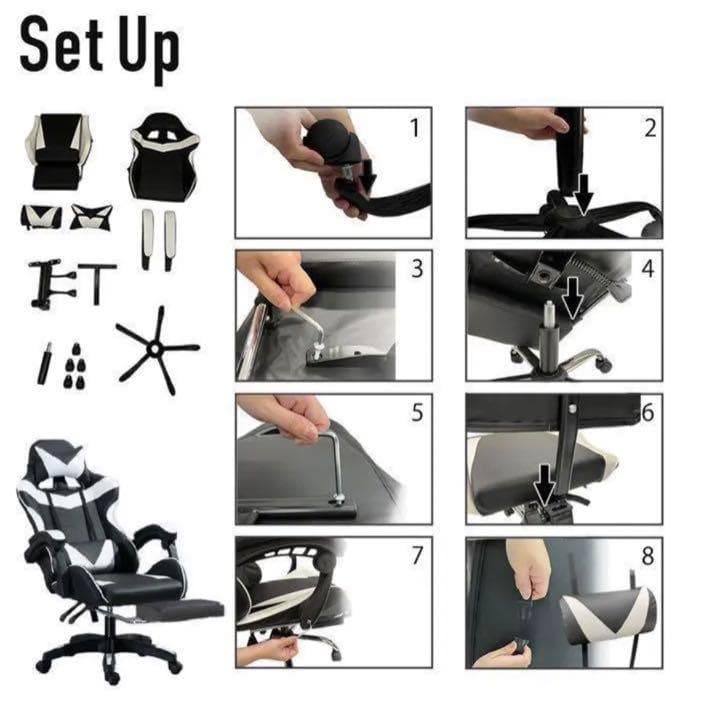 ホワイト レーシングチェア ゲーミングチェア フットレスト 椅子  白