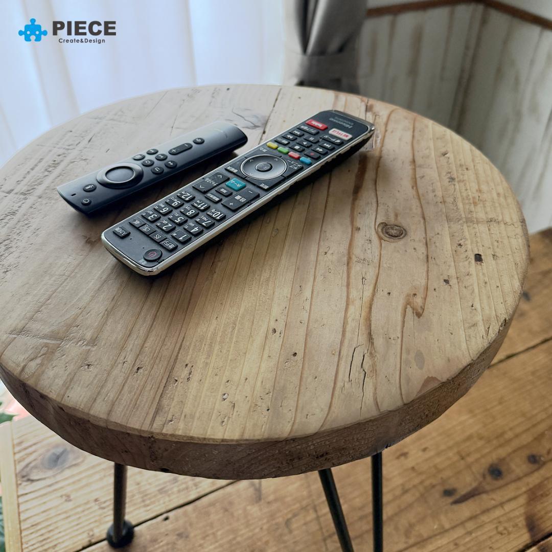 サイドテーブル 足場板 古材 アイアン 丸型 37cm ヴィンテージ カフェ ①