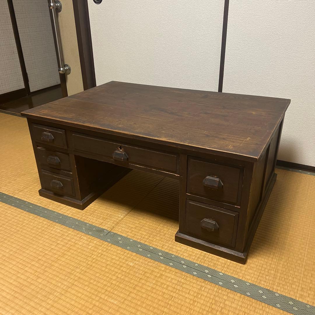 油*光様 アンティーク机　昭和レトロ　両袖引出し付き 座机 文机 和室机 ヴィン