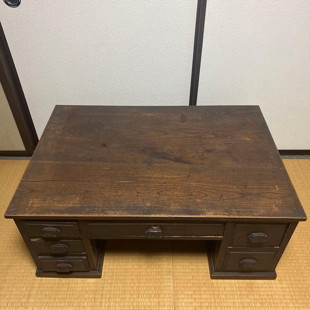 油*光様 アンティーク机　昭和レトロ　両袖引出し付き 座机 文机 和室机 ヴィン