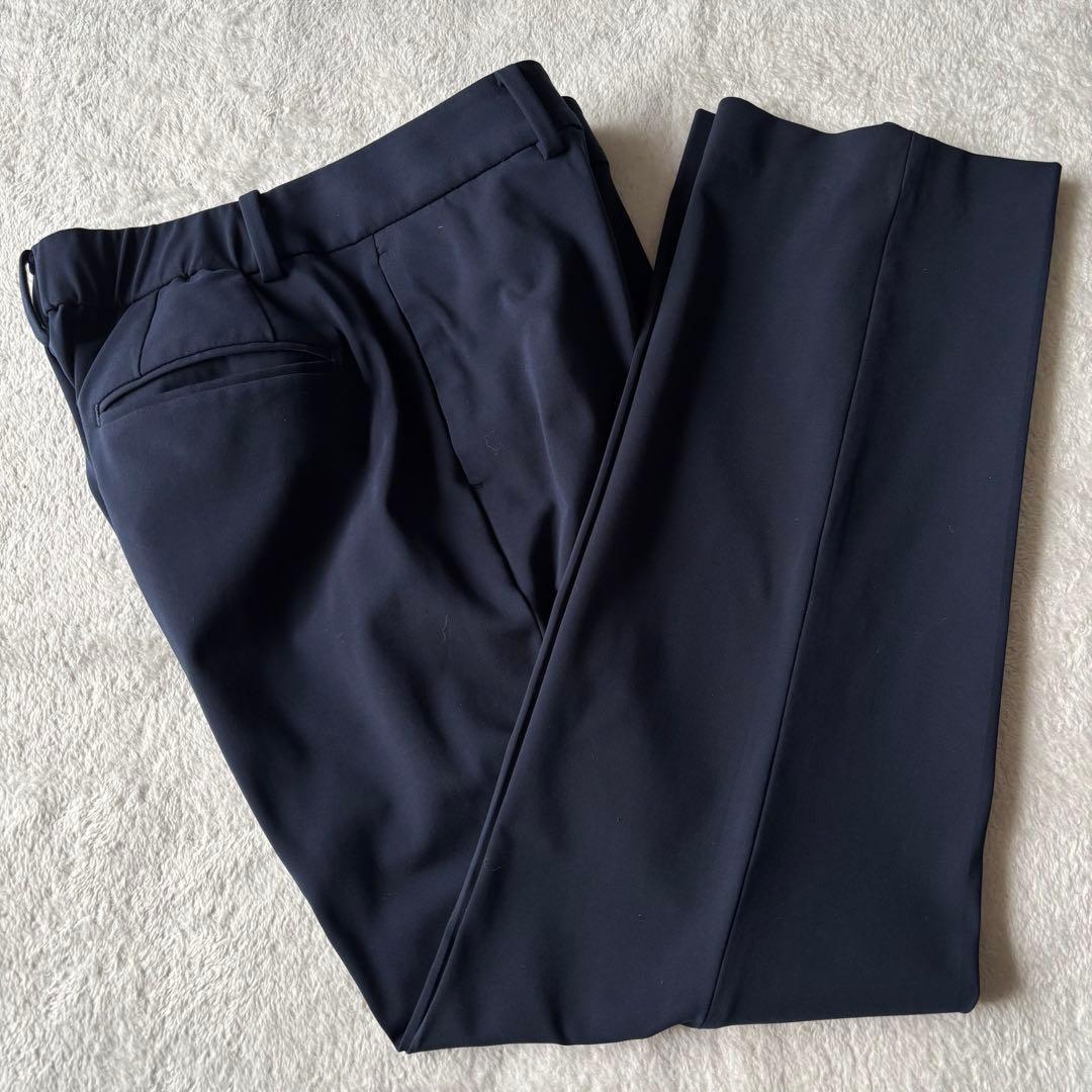 ✨️美品 PLST プラステ ノーカラー パンツスーツ ネイビー M ストレッチ