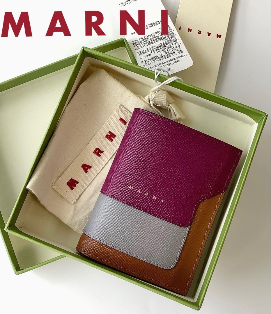 新品★マルニ★MARNlサフィアーノバイフォールドウォレット２つ折り財布★茶系