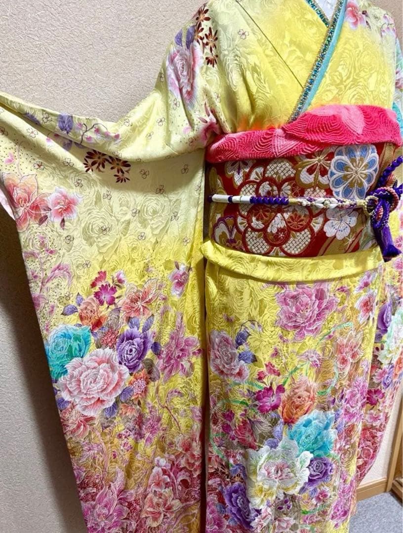 久*憧様 振袖 正絹 黄色