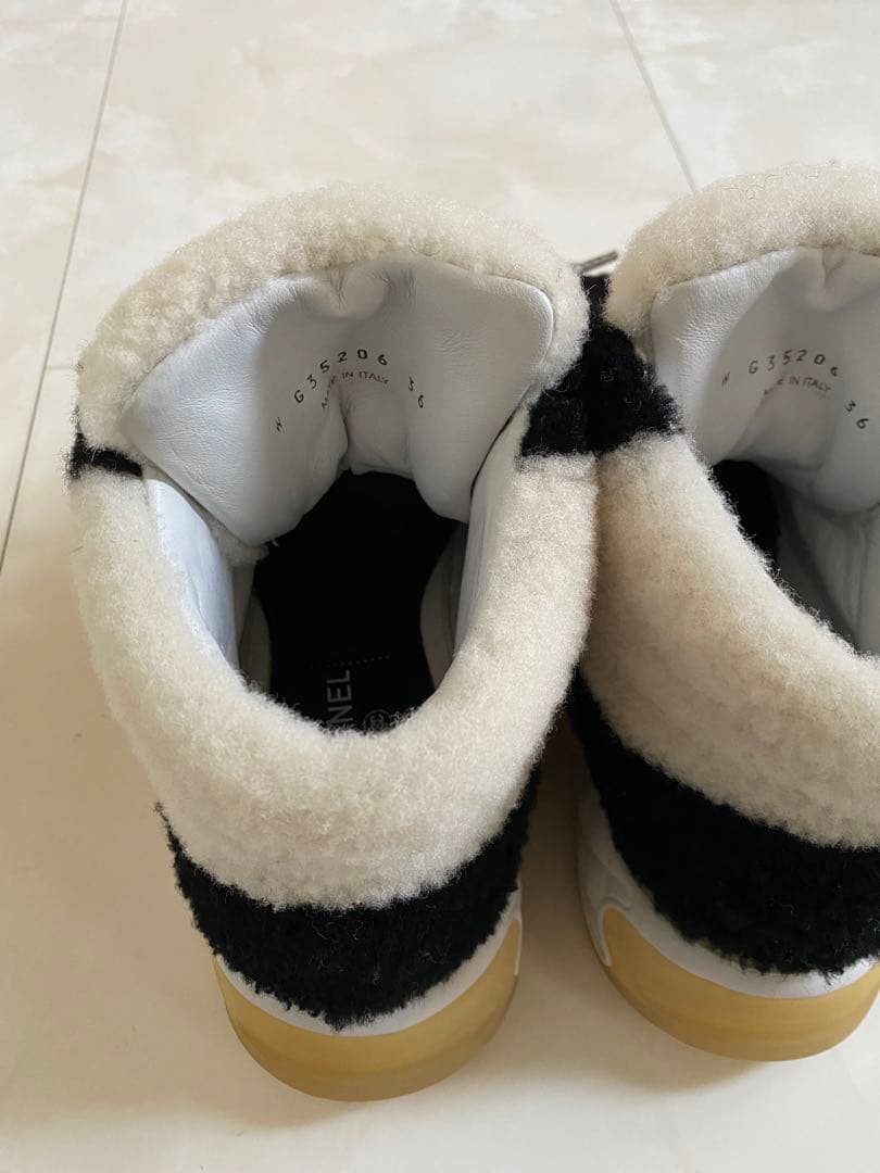 美品 シャネル ムートン ハイカット スニーカー 36 23cm CHANEL