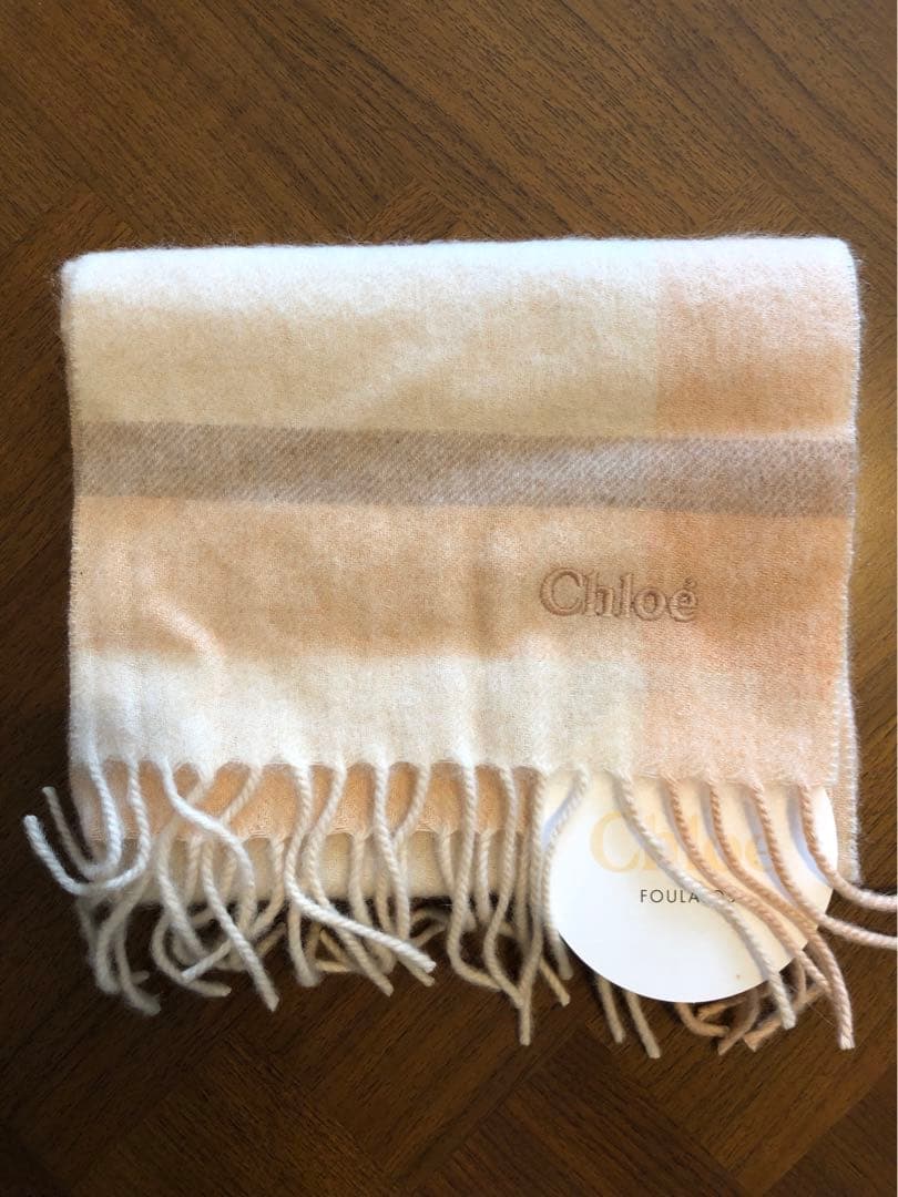 【新品】Chloe カシミア 100% マフラー チェック ピンク ベージュ