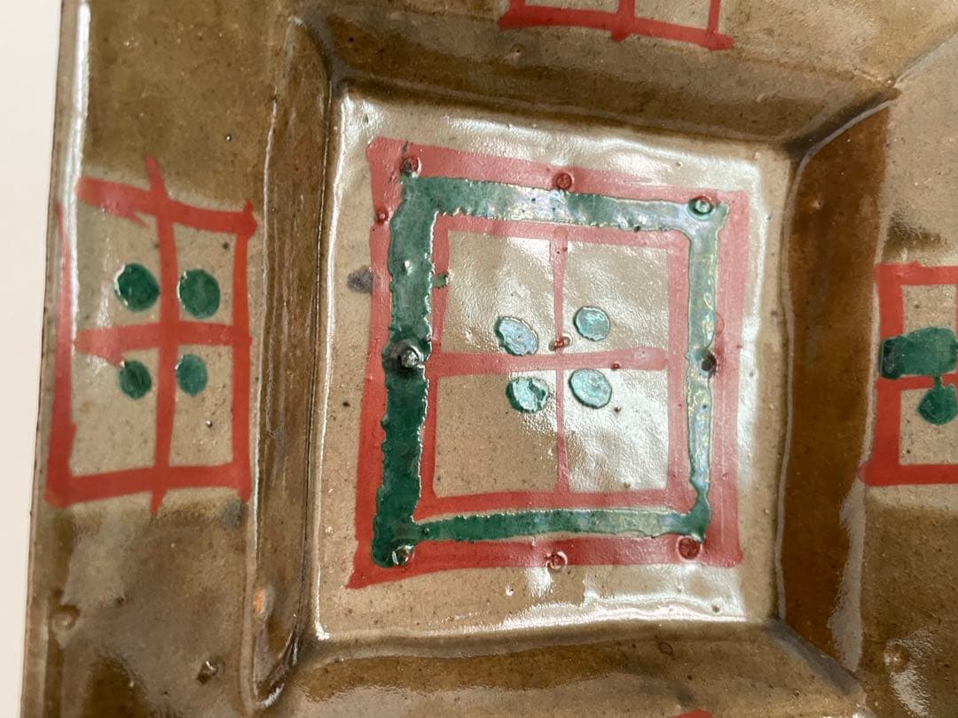 人間国宝　陶芸家　濱田庄司　浜田庄司　赤絵皿　識箱　菓子皿　四方皿