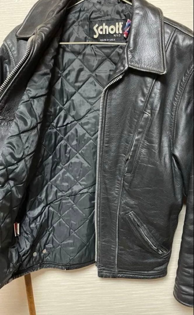 Schott ブラックレザーシングルライダースジャケット