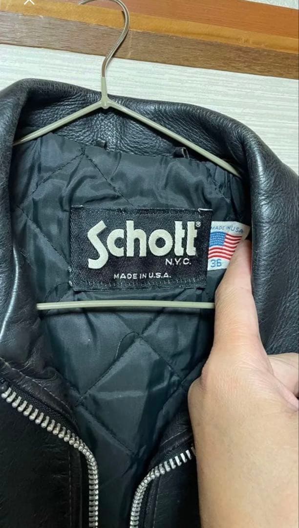 Schott ブラックレザーシングルライダースジャケット