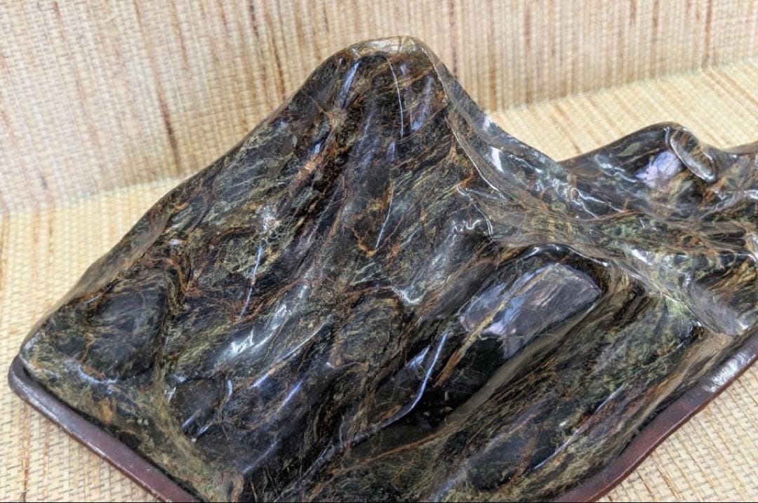 遠山石　鑑賞石　飾り石　古美術　時代物　台座付　水石　横幅60㌢　盆石　置物　石