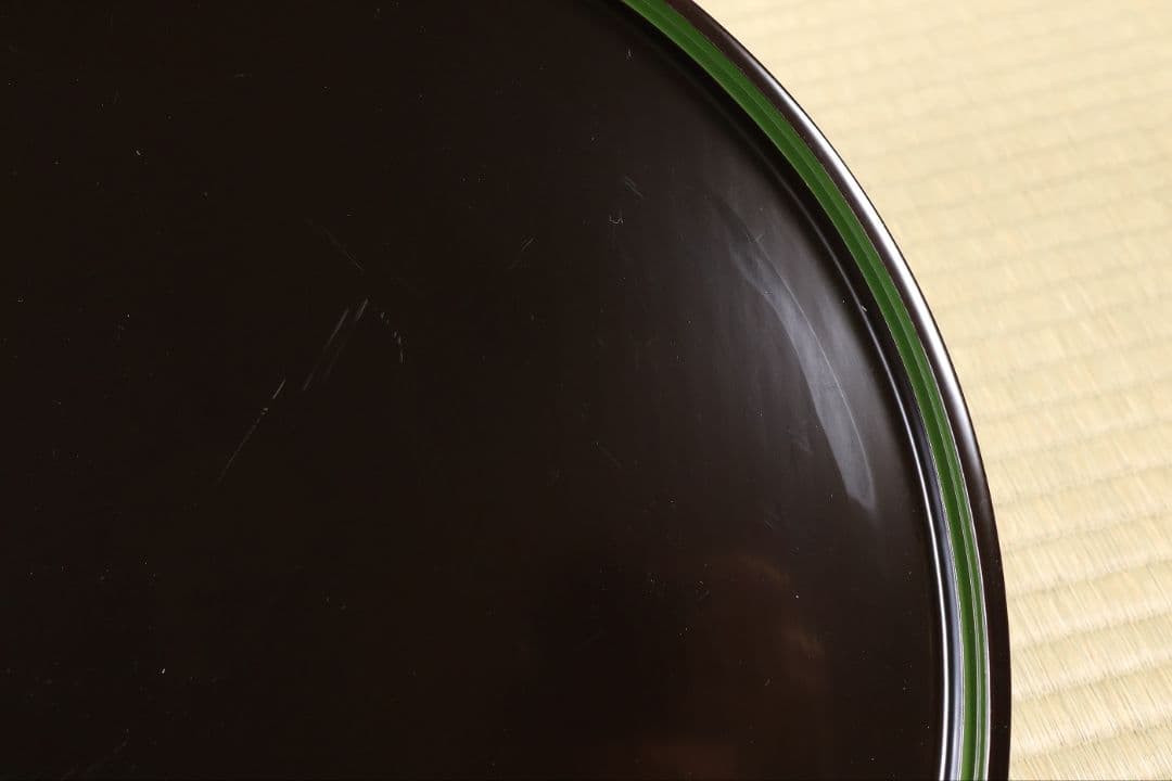 輪島塗 本堅地 黒塗 縁青漆 足付 丸膳 37.8cm 五客 木製【CM383
