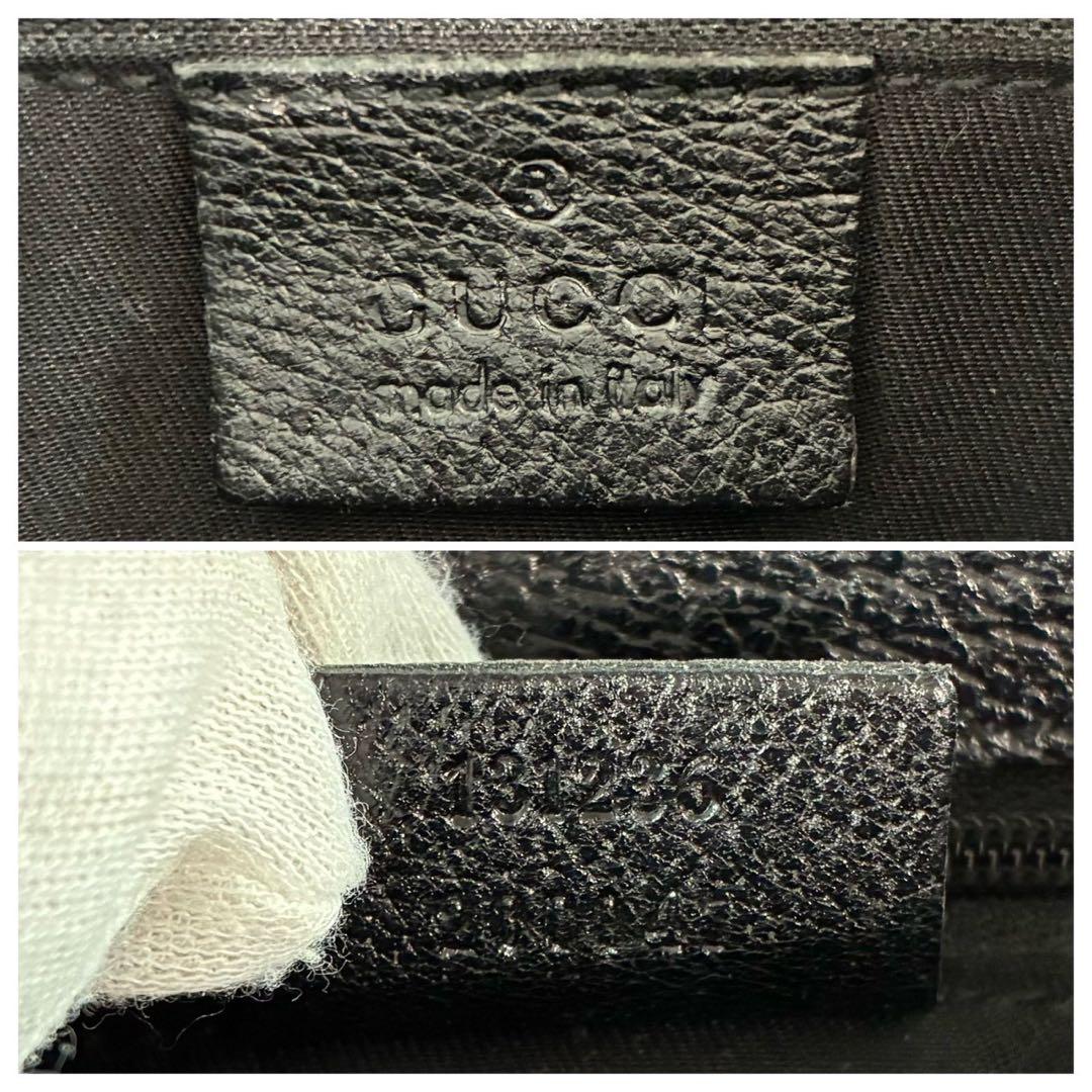 極美品/希少色 グッチ GG キャンバス ボディバッグ レザー ブラック 総柄