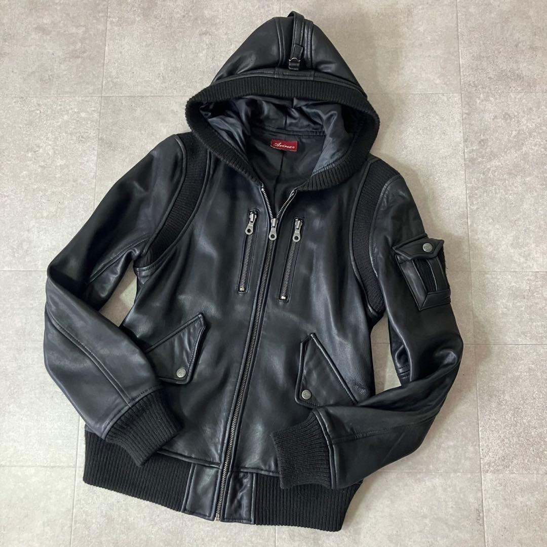 ◆AVIREX ラムレザー ジップアップパーカ/M/レディース