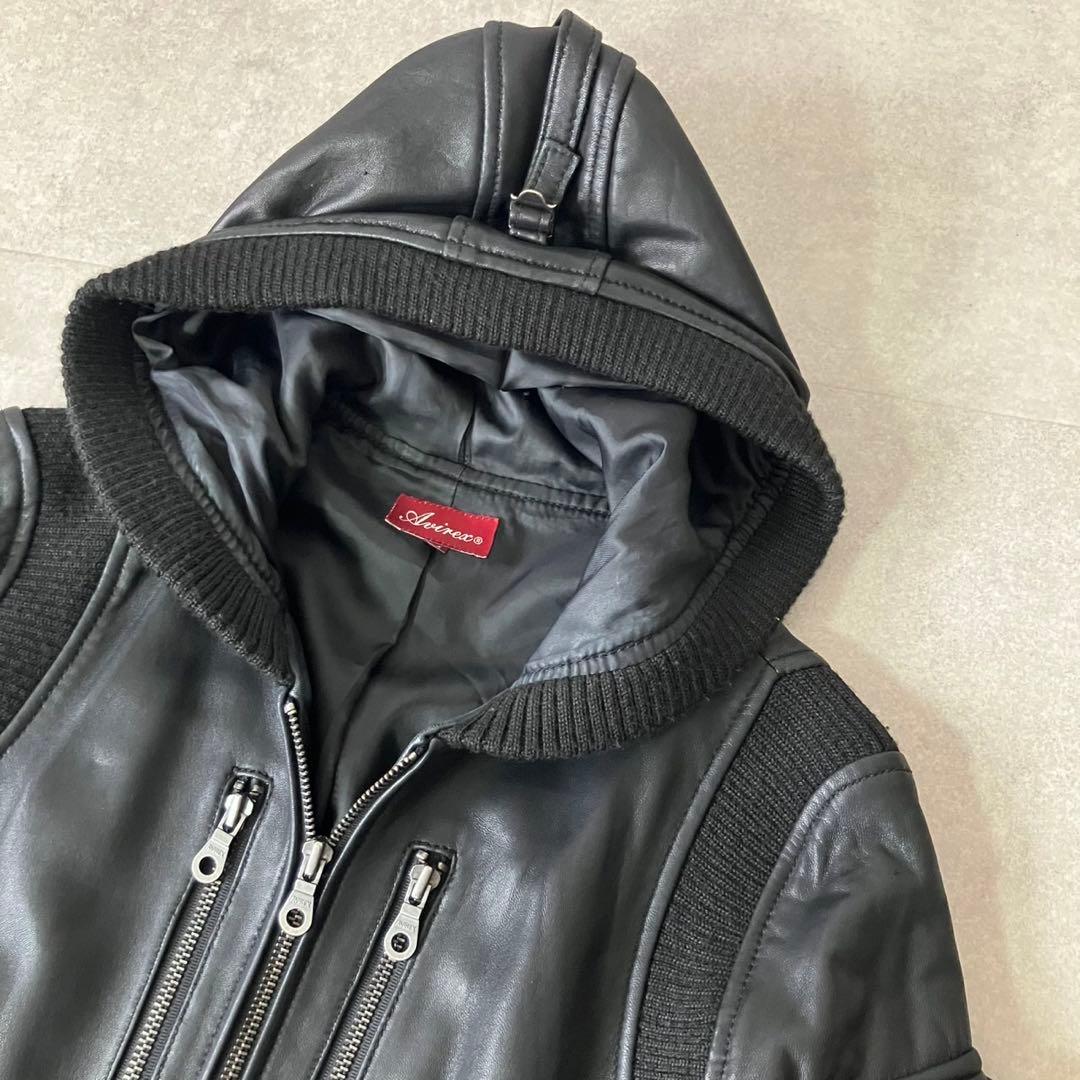 ◆AVIREX ラムレザー ジップアップパーカ/M/レディース