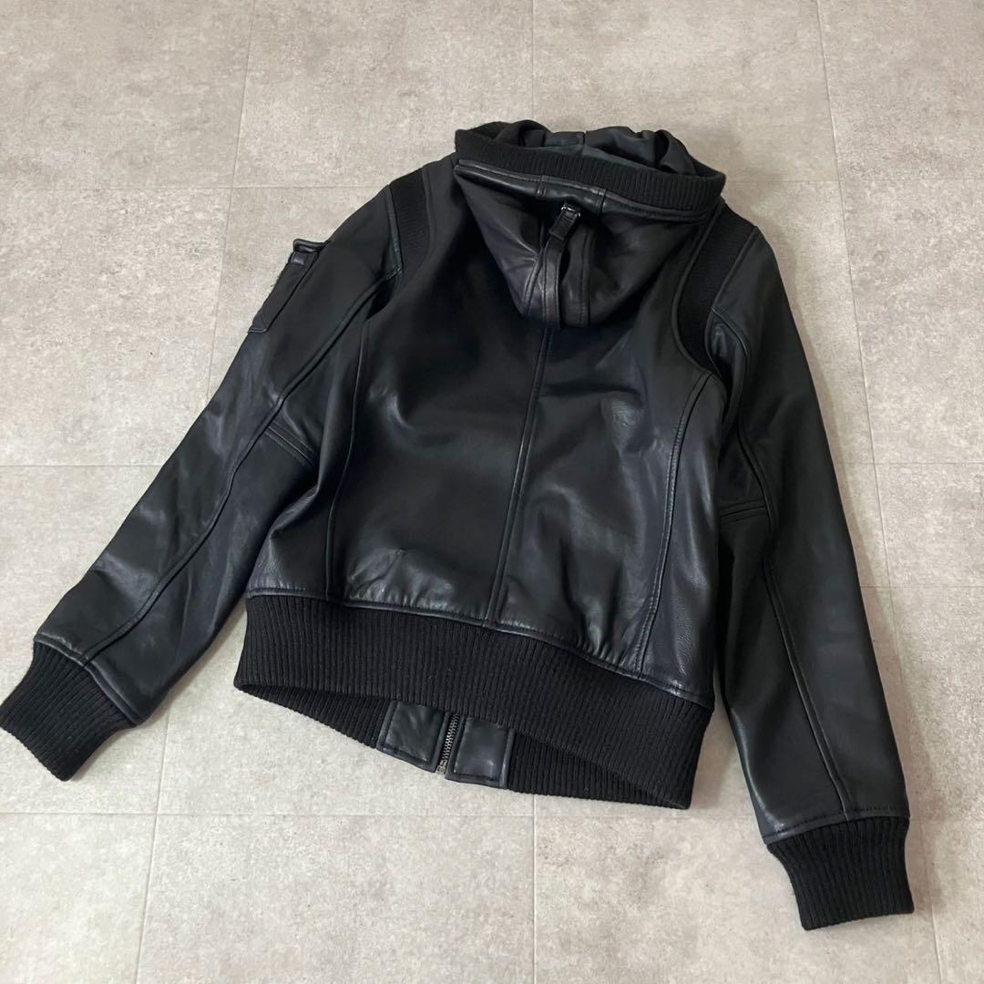 ◆AVIREX ラムレザー ジップアップパーカ/M/レディース