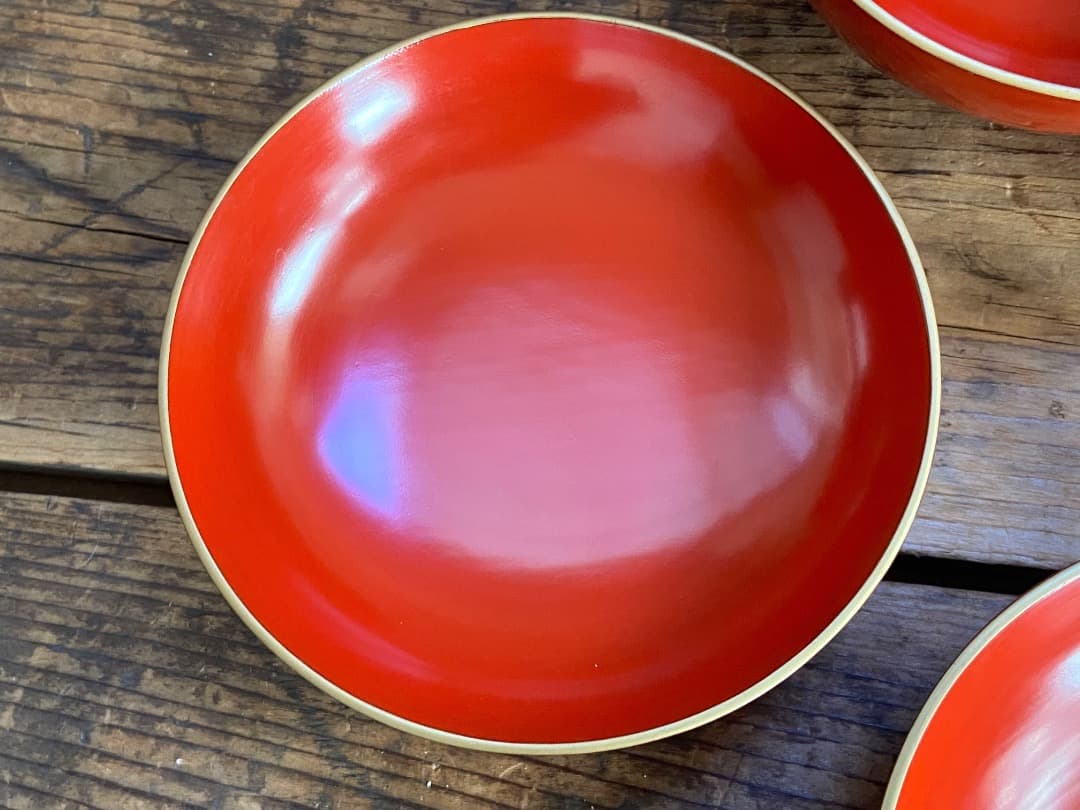 能登蔵出し 輪島塗 朱漆 金縁 煮物椀 2客 / 朱漆 漆器椀 懐石椀 雑煮椀