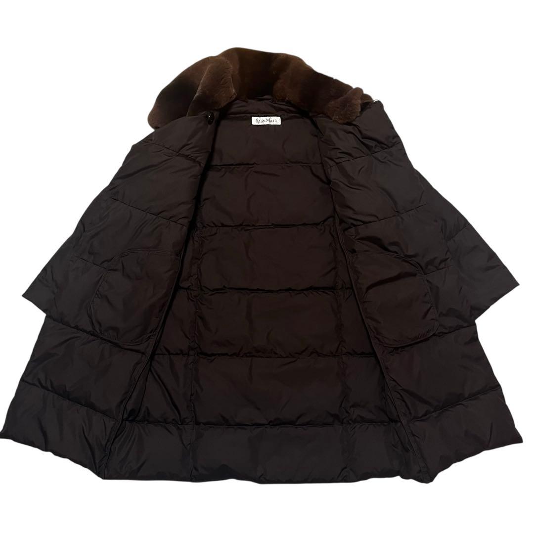 美品✨MaxMara ダウンコート　ロング　白タグ　ラビットファー　ブラウン