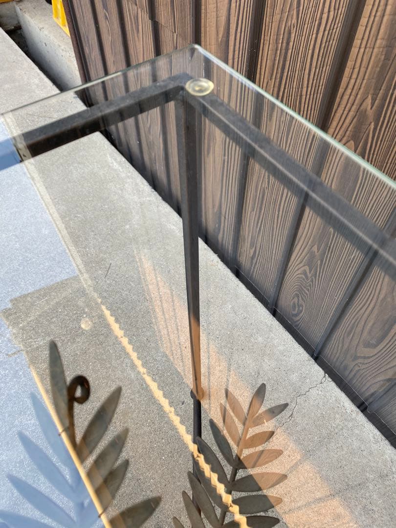 ガラステーブル　アイアンガラステーブル　花台　アイアン　天板ガラス