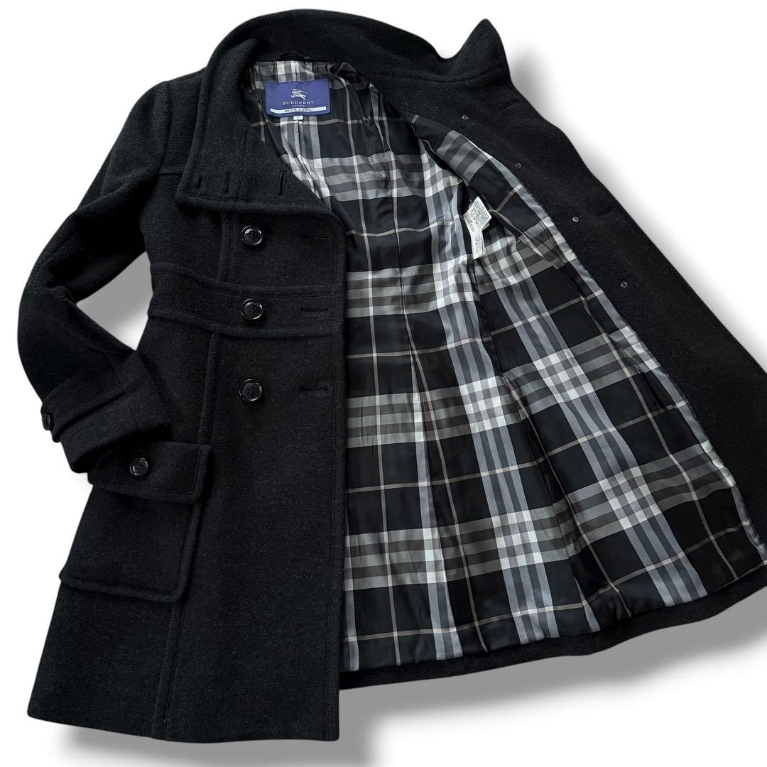 バーバリー モヘヤ混 ロングコート ダブルボタン フレア Aライン 黒 40
