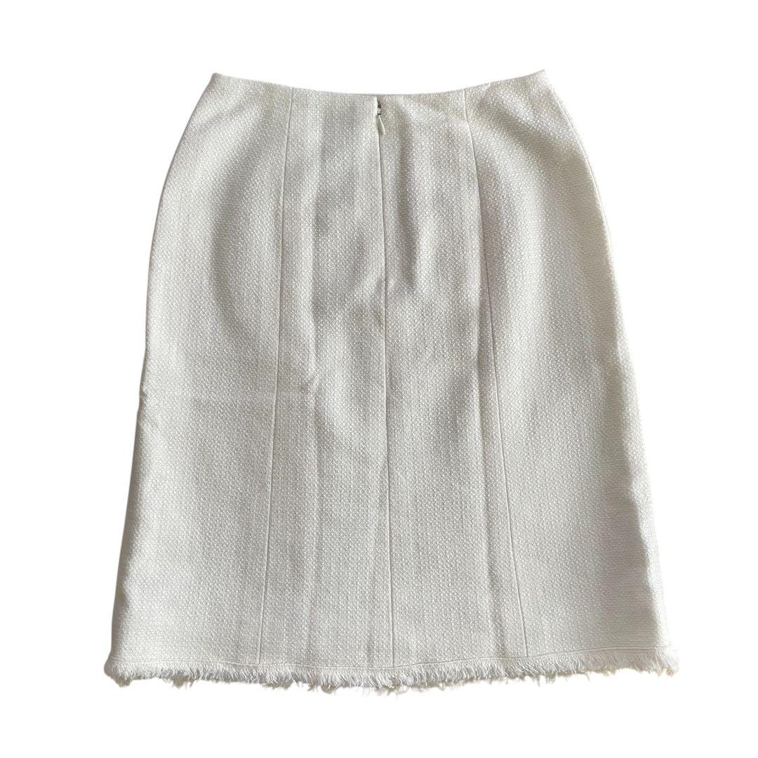 【新品】CHANEL/シャネル/台形スカート/ツイード/フリンジ/白/36