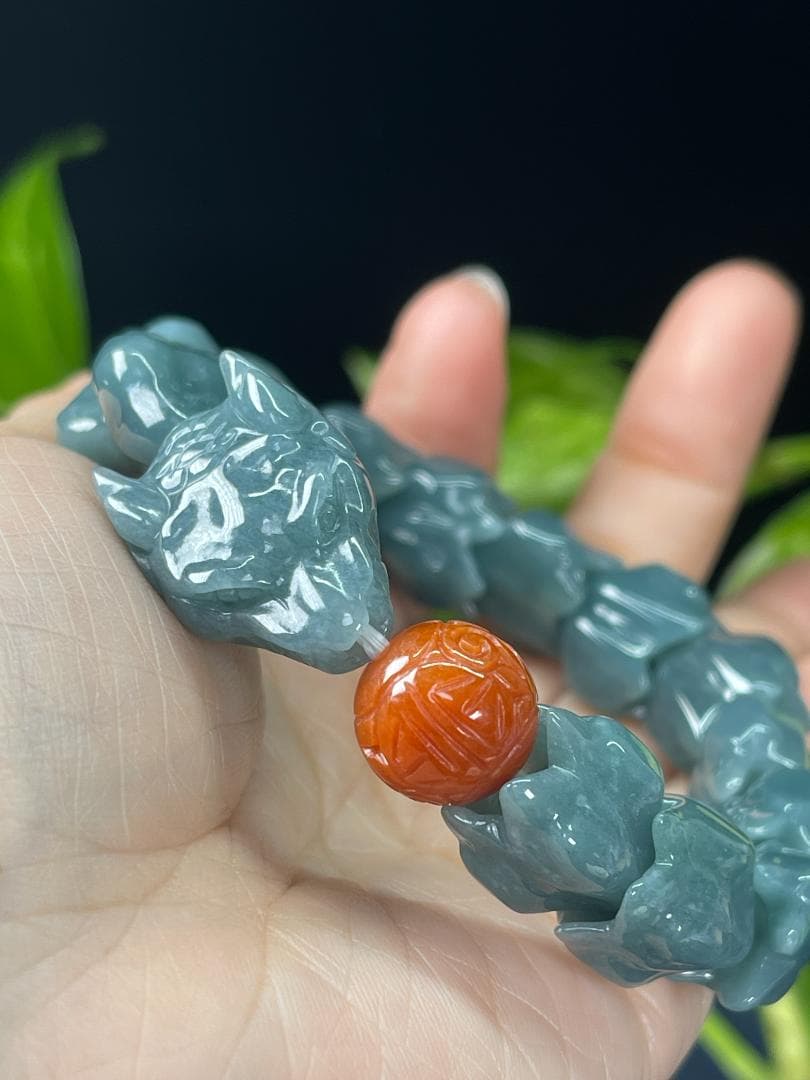 天然翡翠 神龍（辰）ブレスレット A貨 本翡翠17.5cm 2807