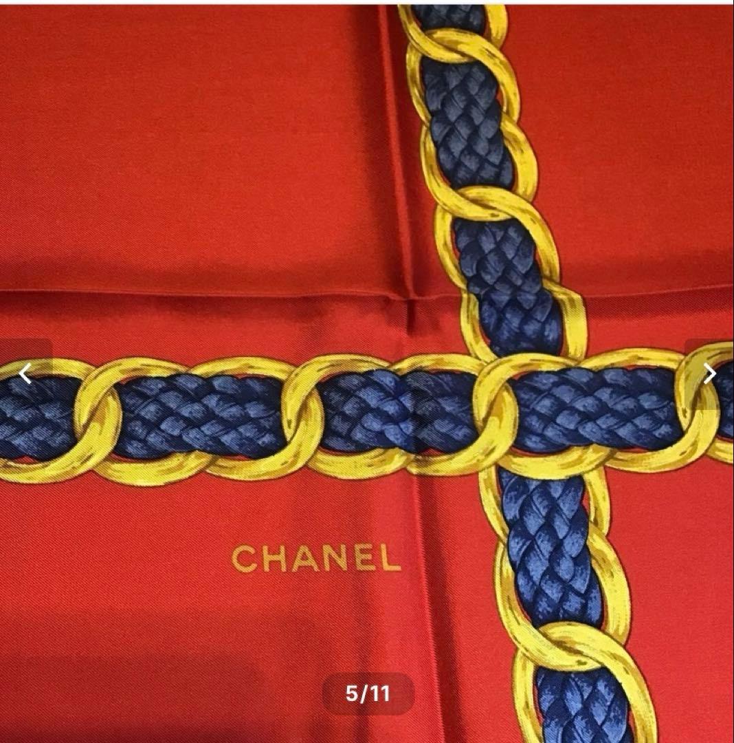シャネル　CHANEL シルク　スカーフ　赤　チェーン柄　ベルト　新品　箱付き