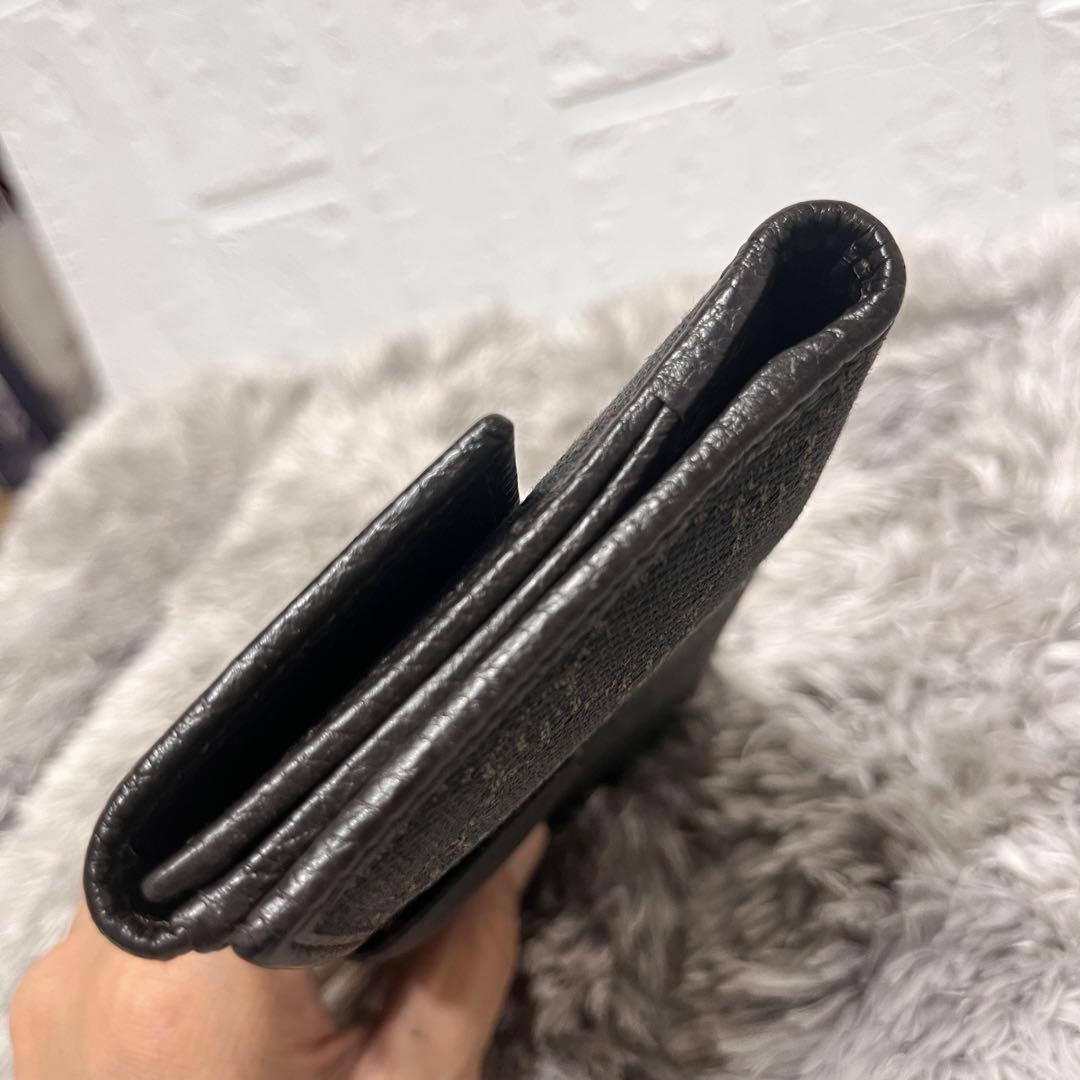 美品✨GUCCI マキシ　財布　GGキャンバス シボ　ダークブラウン　Wホック