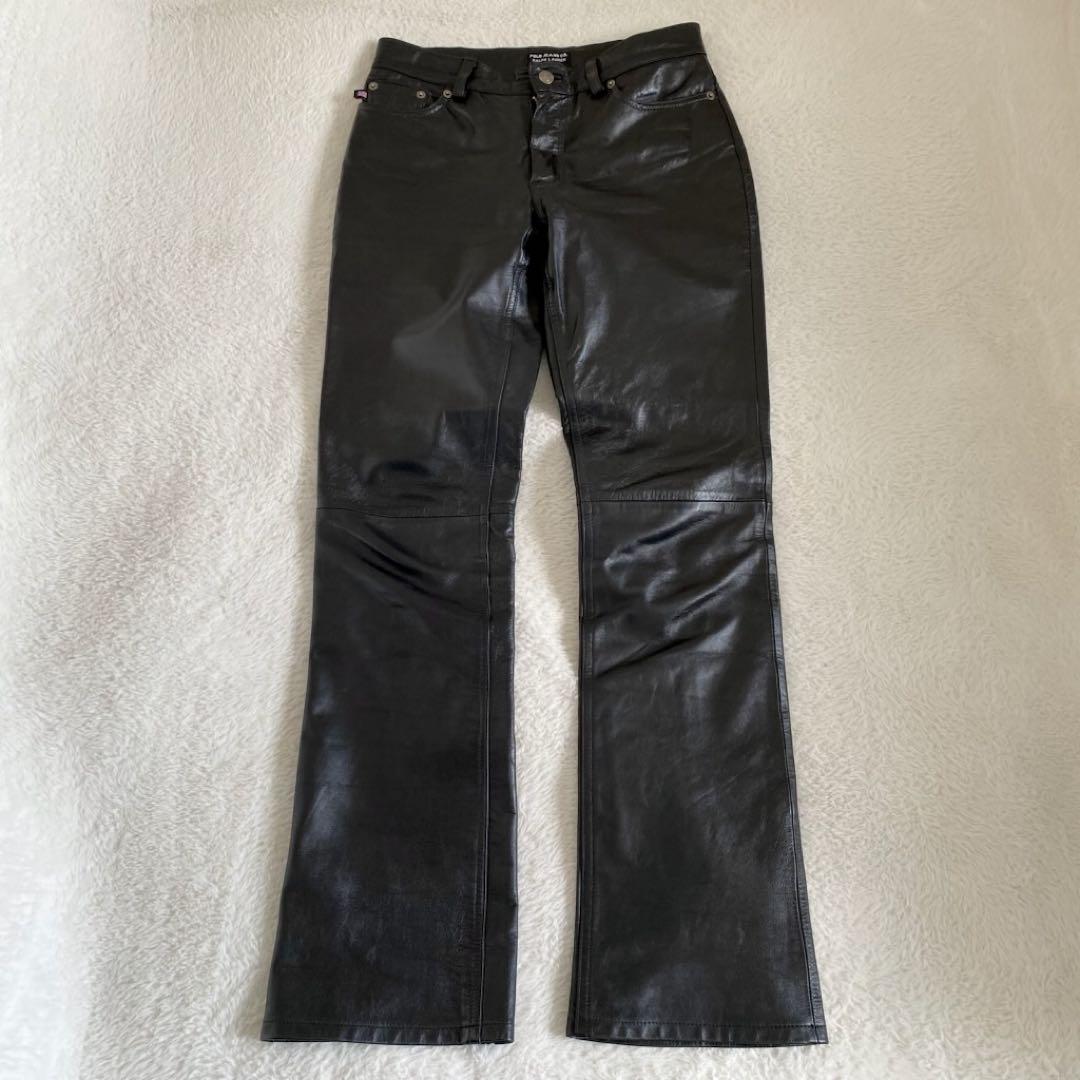 ポロジーンズ　ラルフローレン　レザーパンツ　本革　ブラック　フレア　S